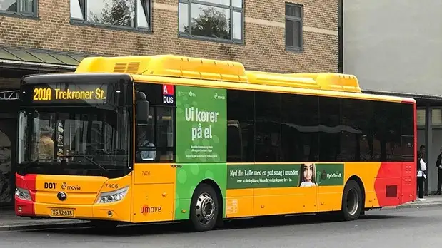 Viser busruten 201A som kører på el mellem Svogerslev og Trekroner Station.