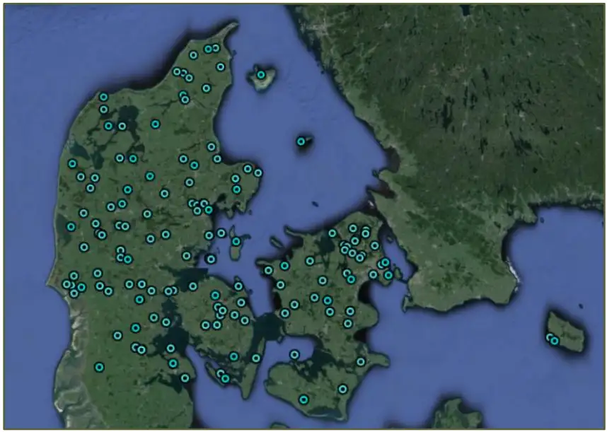 Figur 7 Kort over danske flyvepladser (både offentlige og private) 