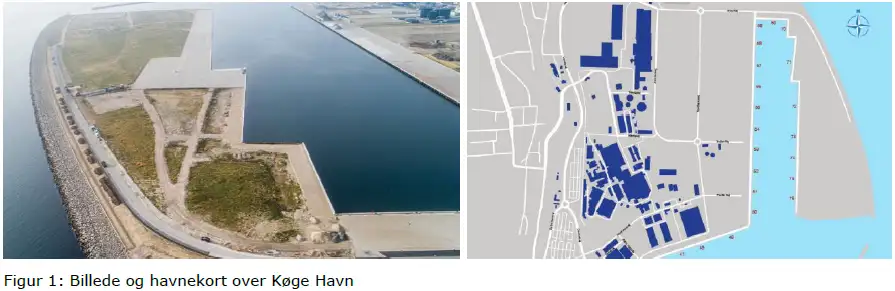 Billede og havnekort over Køge Havn